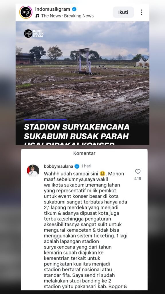 Soal Dampak Konser di Stadion Suryakencana, Ini Respons Wakil Wali Kota Sukabumi
