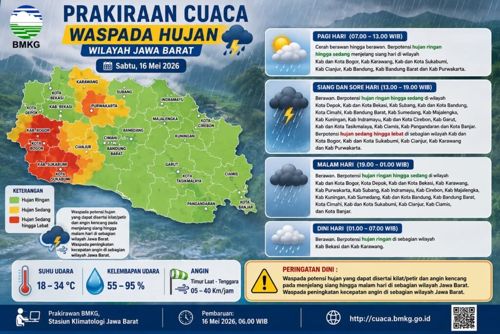 Hari Ini Sukabumi Berpotensi Diguyur Hujan Lebat Disertai Petir, Warga Diminta Waspada