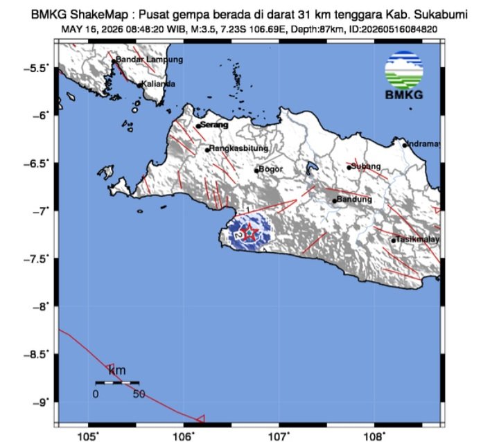 Gempa Magnitudo 3,5 Guncang Tenggara Sukabumi, Getaran Terasa di Cidolog
