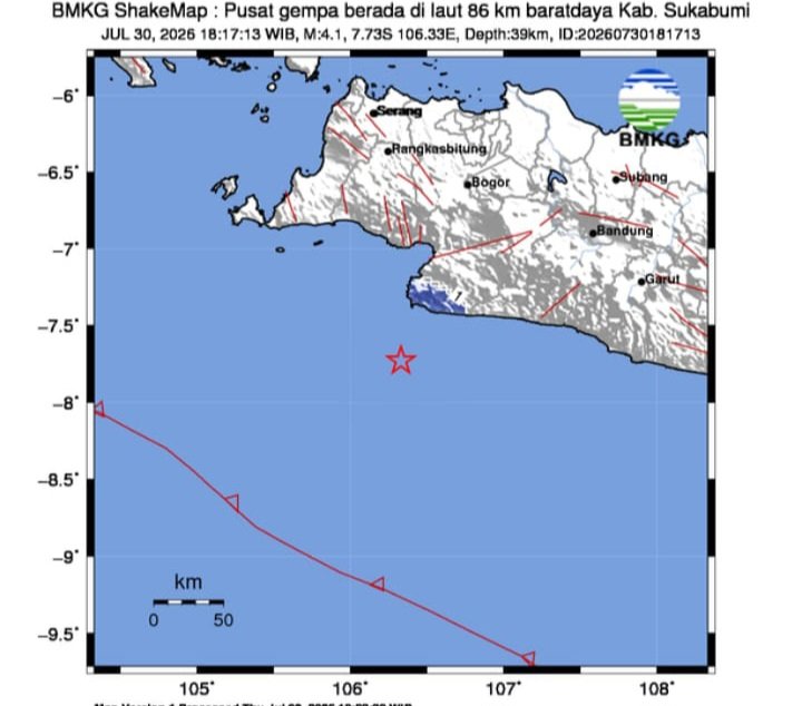 Gempa M 4,1 Guncang Barat Daya Sukabumi, BPBD: Belum Ada Laporan Kerusakan