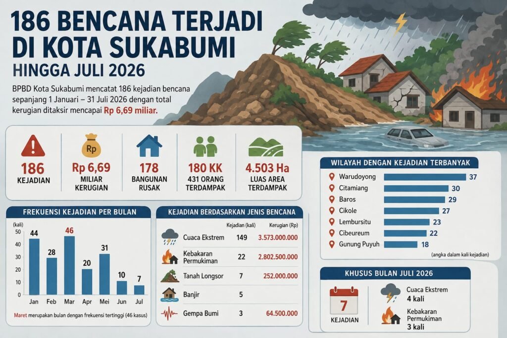 Kota Sukabumi Dilanda 186 Bencana dalam 7 Bulan, Kerugian Tembus Rp 6,69 Miliar