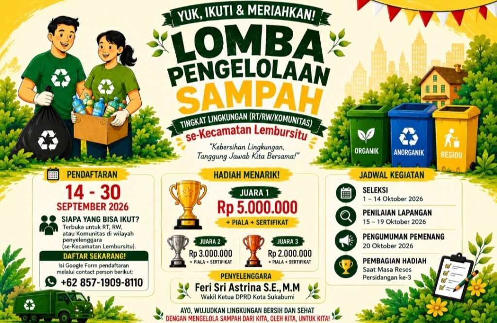 Ajak Warga Peduli Kebersihan, Wakil Ketua DPRD Kota Sukabumi Feri Sri Astrina Gelar Lomba Kelola Sampah